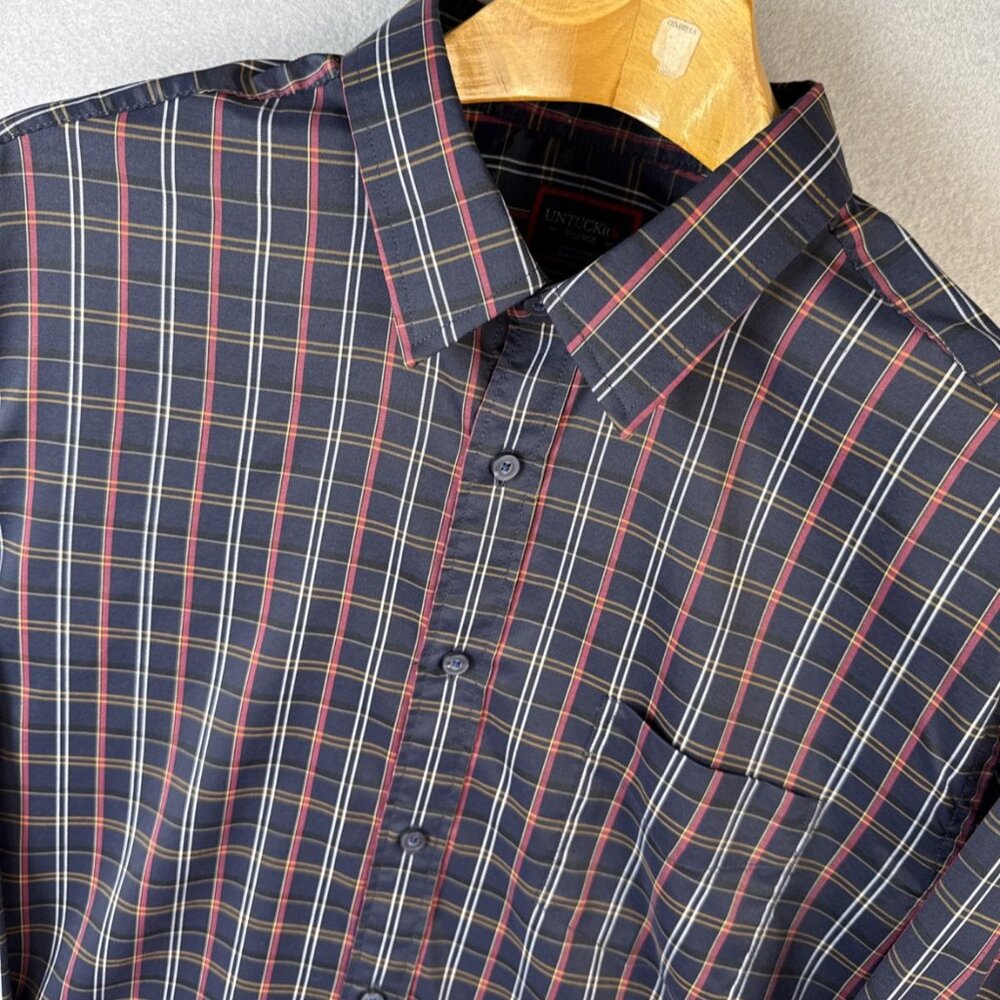Untuckit Valencay Shirt Men XL Long Sleeve Blue Geometric Wrinkle Free Polyester